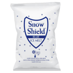 Snow Shield Blue Ice Melt is a proprietary formulation of calcium chloride, potassium acetate, sodium chloride, and encapsulated with CMA